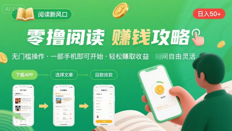 零撸阅读新风口，无门槛轻松挣，一部手机，日入 50-3张【揭秘】-余宽网创