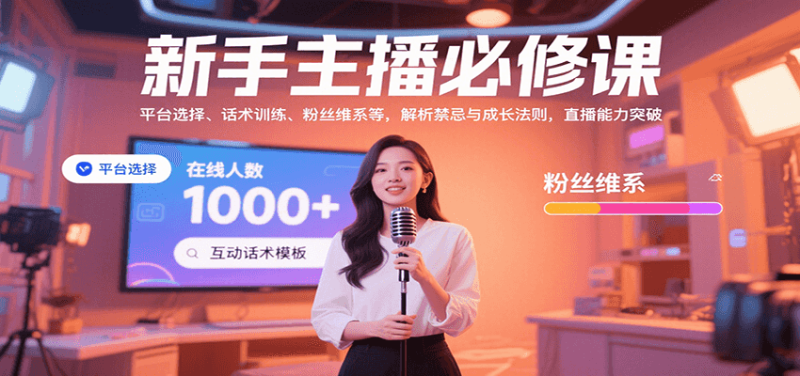 新手主播必修课:平台选择、话术训练、粉丝维系等,解析禁忌与成长法则,突破直播能力-余宽网创