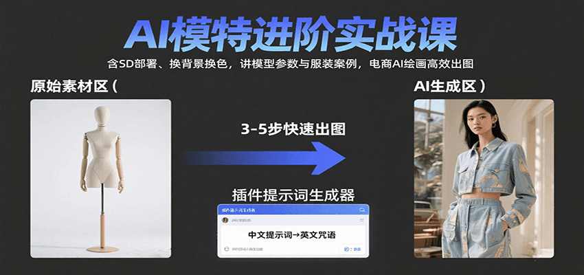 AI模特进阶实战课：含SD部署、换背景换色，讲模型参数与服装案例，电商AI绘画高效出图-佐思源码网下载-网站源码与App源码分享