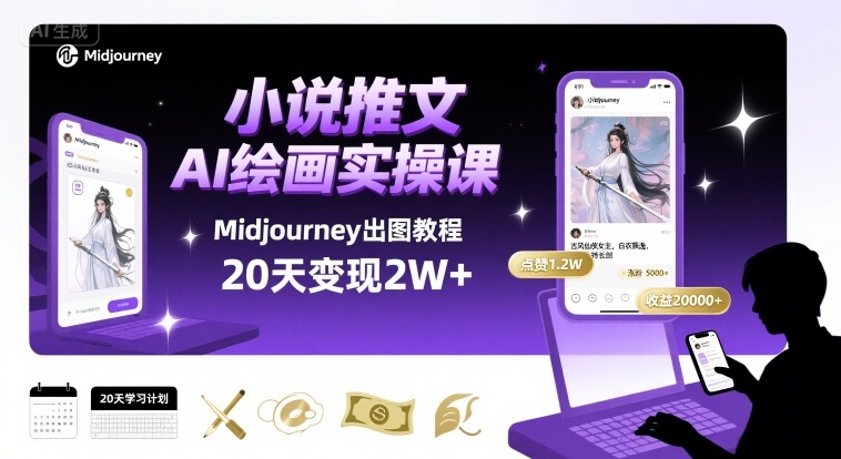 小说推文干货分享之AI绘画MJ出图实操课，用Midjourney做小说推文，20天挣2w-佐思源码网下载-网站源码与App源码分享