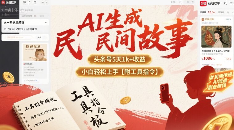 AI生成民间故事，头条号5天1k+，小白轻松上手【附工具指令】-梦痕小札