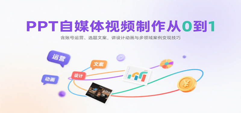PPT自媒体视频制作从0到1:含账号运营、选题文案,讲设计动画与多领域案例变现技巧-余宽网创