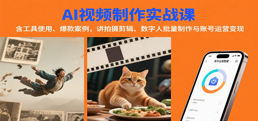 AI视频制作实战：含工具使用、爆款案例，讲拍摄剪辑、数字人批量制作与账号运营变现-佐思源码网下载-网站源码与App源码分享