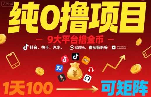 纯0撸项目，9大平台撸金币，抖音，快手，汽水，番茄畅听等，1天100，可矩阵-佐思源码网下载-网站源码与App源码分享