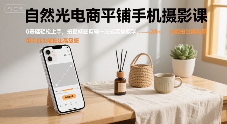 自然光电商平铺手机摄影课，0基础轻松上手，拍摄修图剪辑一站式实操教学，用手机也能拍出高级感-佐思源码网下载-网站源码与App源码分享