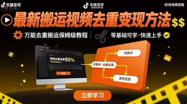 最新搬运视频去重变现方法，万能去重搬运保姆级教程-清欢网创
