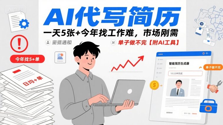 AI代写简历，一天5张+今年找工作难，市场刚需，单子做不完【附AI工具】-佐思源码网下载-网站源码与App源码分享
