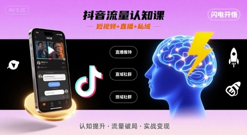 抖音流量认知课，短视频+直播+私域，认知提升，闪电开悟-佐思源码网下载-网站源码与App源码分享
