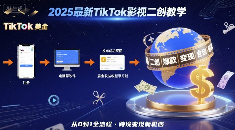 2025年最新TikTok影视二创教学，从注册到发布撸美金全流程，跨境变现新机遇-佐思源码网下载-网站源码与App源码分享