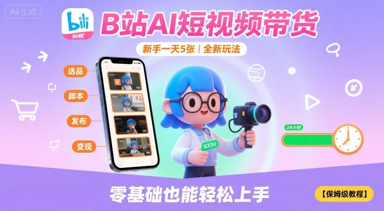 B站AI短视频带货，新手一天5张，全新玩法【保姆级教程】-佐思源码网下载-网站源码与App源码分享