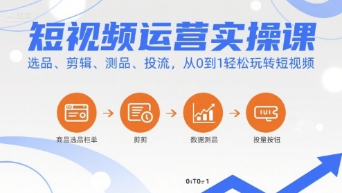 短视频运营实操课，选品、剪辑、测品、投流，从0到1轻松玩转短视频-清欢网创