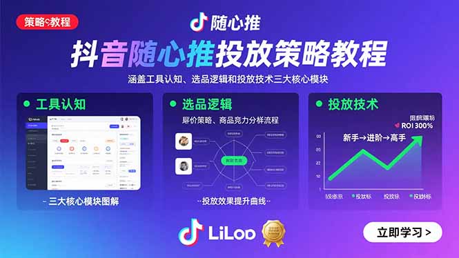 抖音随心推投放策略教程：涵盖工具认知、选品逻辑和投放技术三大核心模块-余宽网创