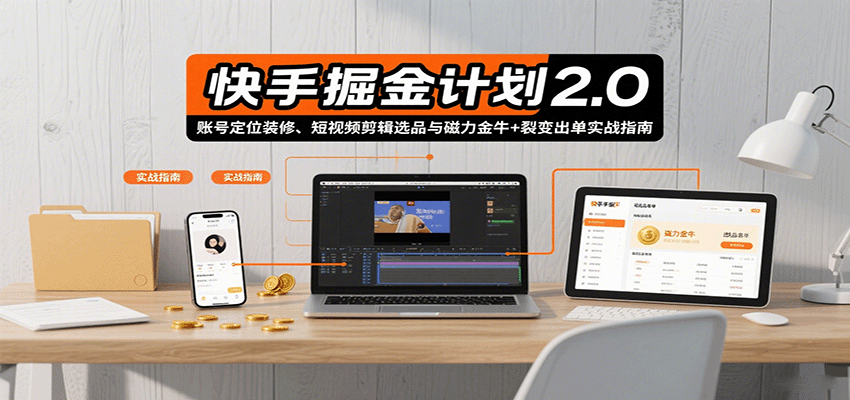快手掘金计划2.0，账号定位装修、短视频剪辑选品与磁力金牛+裂变出单实战指南-佐思源码网下载-网站源码与App源码分享