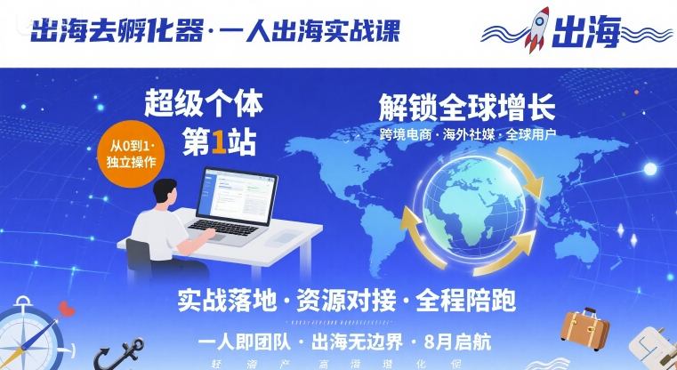 出海去孵化器，一人出海实战课，​超级个体第1站，解锁全球增长-余宽网创