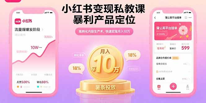 小红书变现私教课，暴利产品定位，高转化内容生产术，快速实现月入10万-余宽网创