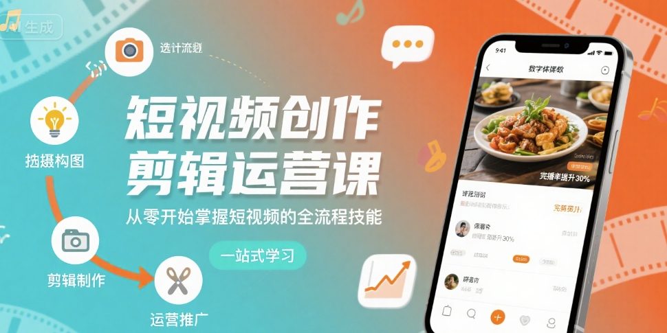 短视频创作剪辑运营课，从零开始掌握短视频的全流程技能-余宽网创