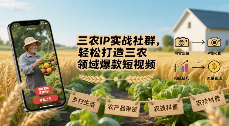 三农IP实战社群，轻松打造三农领域爆款短视频-余宽网创