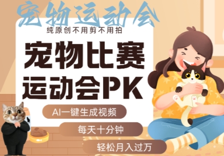 AI一键生成宠物比赛运动会PK视频，纯原创不用剪不用拍，每天十分钟，轻松月入过1W+-梦痕小札