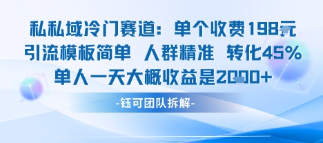 私域冷门赛道单个收费198米引流模板简单人群精准 45%的转化率单人一天大概收益多张-梦痕小札