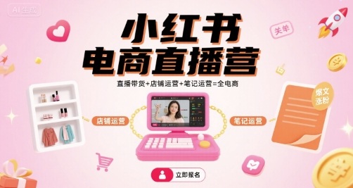 小红书电商直播营，直播带货+店铺运营+笔记运营=全电商-梦痕小札