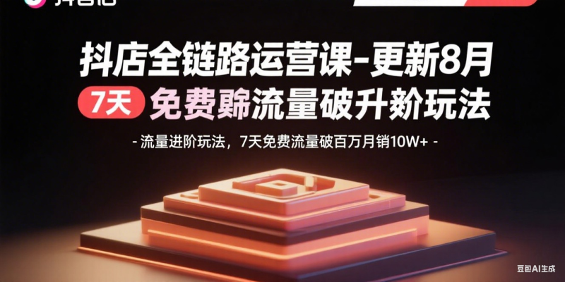 抖店全链路运营课-更新8月：流量进阶玩法，7天免费流量破百万月销10W+-余宽网创