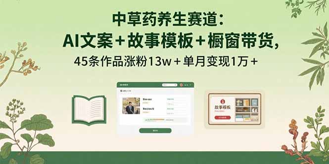 中草药养生赛道：AI文案+故事模板+橱带货，45条作品涨粉13w+单月变现1万+-佐思源码网下载-网站源码与App源码分享