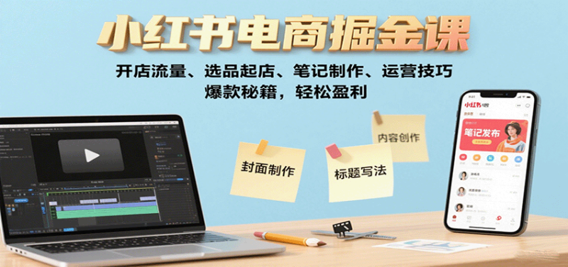 小红书电商掘金课:开店流量、选品起店、笔记制作、运营技巧,爆款秘籍,轻松盈利-余宽网创