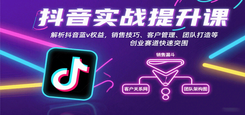 抖音实战提升课：解析抖音蓝v权益，销售技巧、客户管理、团队打造等创业赛道快速突围-余宽网创