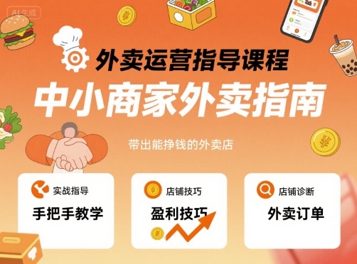 外卖运营指导课程，中小商家外卖指南，手把手带出能挣钱的外卖店-余宽网创