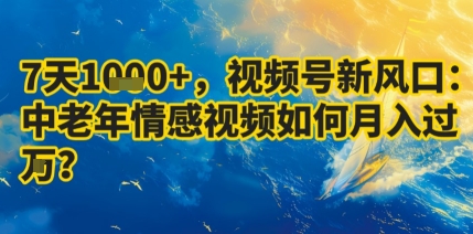 7天收益1k+，视频号新风口：中老年情感视频如何月入过W?-余宽网创