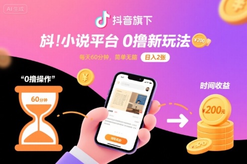 抖音旗下小说平台0撸新玩法，每天挂G60分钟，简单无脑，日入2张【揭秘】-余宽网创