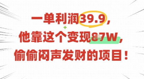一单利润39.9，有人靠这个变现几十个，偷偷闷声发财的项目-余宽网创