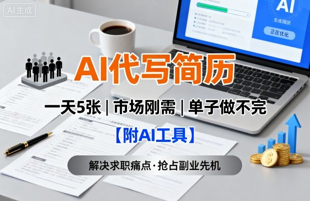 AI代写简历，一天5张，今年找工作难，市场刚需，单子做不完【附AI工具】-余宽网创