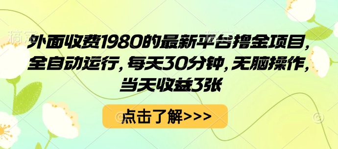 外面收费1980的最新平台撸金项目，全自动运行，每天30分钟，无脑操作，当天收益3张【揭秘】-余宽网创