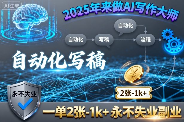 2025年来做AI写作大师，自动化写稿，一单2张-1k+，永不失业副业-余宽网创