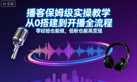 播客保姆级实操教学，从0搭建到开播全流程，零经验也能做，低粉也能高变现-余宽网创