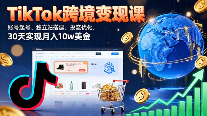 TikTok跨境变现课：账号起号、独立站搭建、投流优化，30天实现月入10w美金-余宽网创