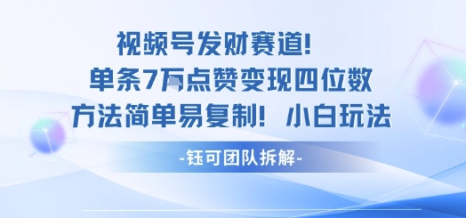视频号发财赛道单条7W点赞变现四位数方法简单易复制小白玩法-余宽网创