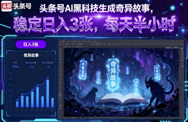 头条号AI黑科技生成奇异故事，稳定日入3张，每天半小时-余宽网创