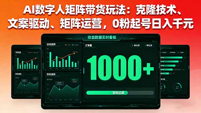 AI数字人矩阵带货玩法：克隆技术、文案驱动、矩阵运营，0粉起号日入千元-