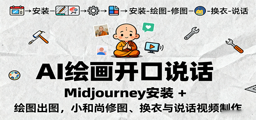 AI绘画开口说话，Midjourney安装 + 绘图出图，小和尚修图、换衣与说话视频制作-