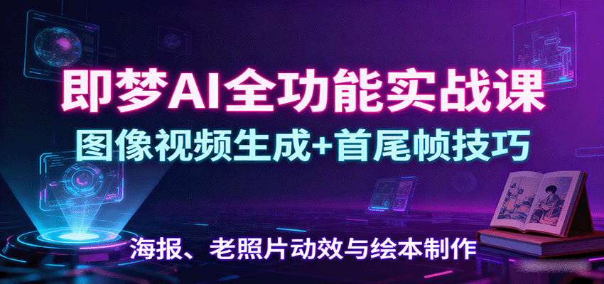 即梦AI全功能实战课：图像视频生成+首尾帧技巧，海报、老照片动效与绘本制作-