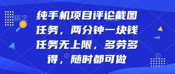 纯手机项目评论截图任务，两分钟一块钱多劳多得，随时随地都能做【揭秘】-