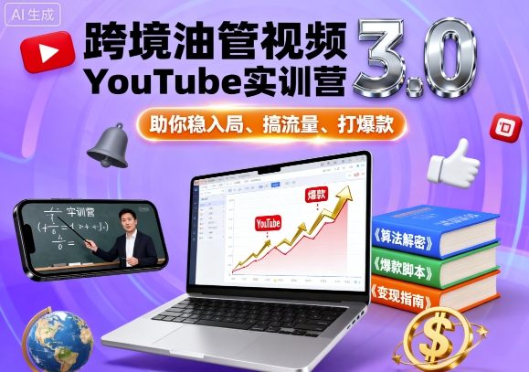 跨境油管视频YouTube实训营3.0，助你稳入局、搞流量、打爆款-