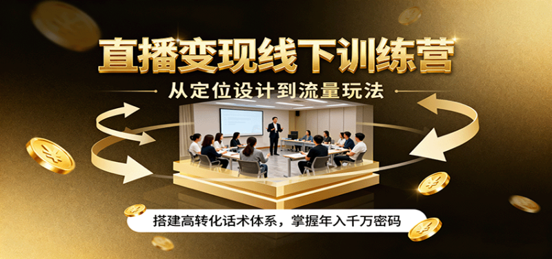 直播变现线下训练营,从定位设计到流量玩法,搭建高转化话术体系,掌握年入千万密码-余宽网创