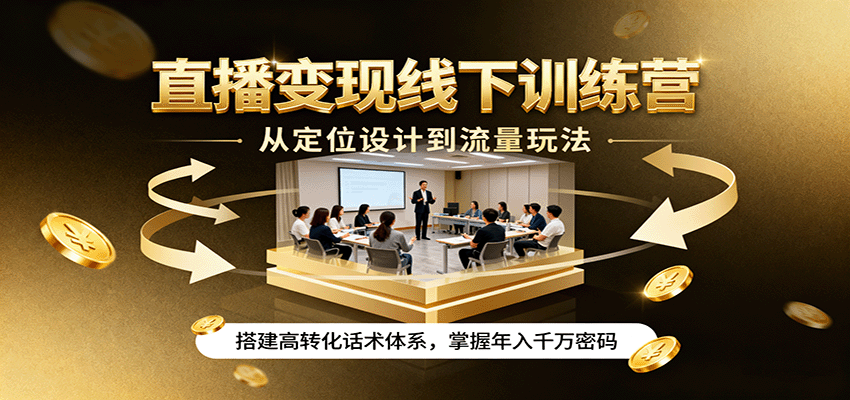 直播变现线下训练营，从定位设计到流量玩法，搭建高转化话术体系，掌握年入千万密码-余宽网创