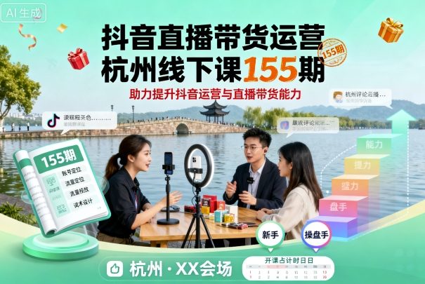 抖音直播带货运营杭州线下课155期，助力提升抖音运营与直播带货能力-余宽网创
