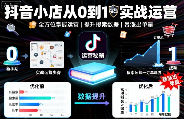 抖音小店从0到1实战运营，帮你全方位掌握小店运营，提升搜索数据与出单量-余宽网创