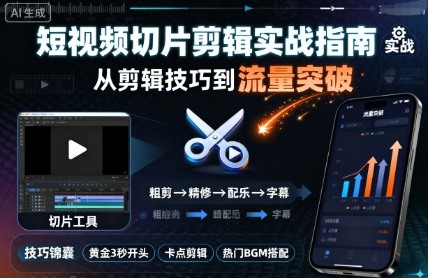 短视频切片剪辑实战指南，从剪辑技巧到流量突破-余宽网创