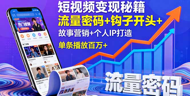 短视频变现秘籍，流量密码+钩子开头+故事营销+个人IP打造，单条播放百万+-余宽网创